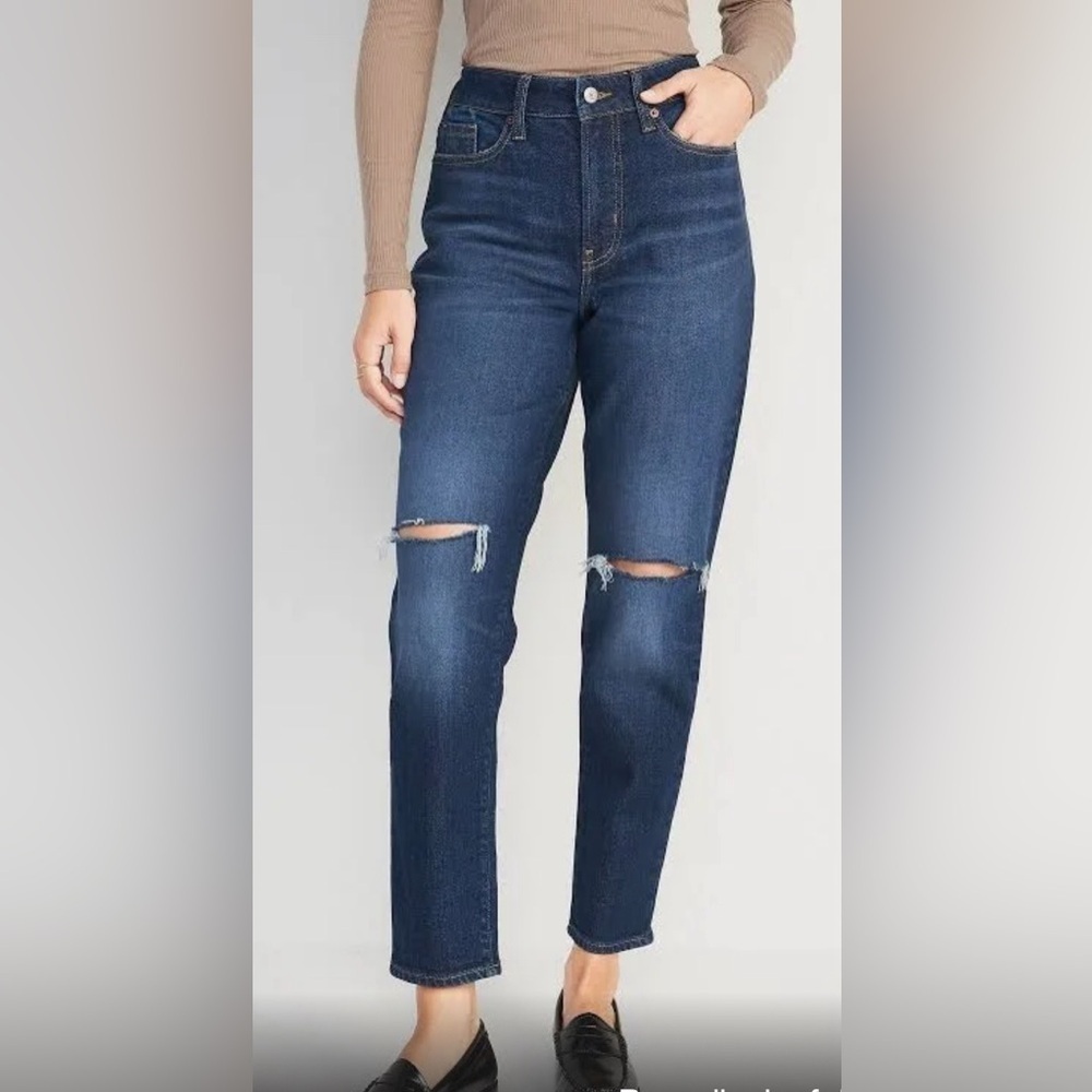 Old Navy High Rise O.G. Straight Adley dark wash ripped knee jeans, size: 8 tall